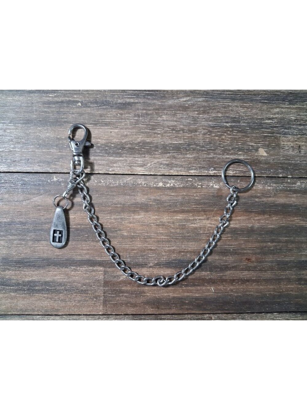 Kid Wallet Holder Keyring Metal Pewter Religious Cross Tag